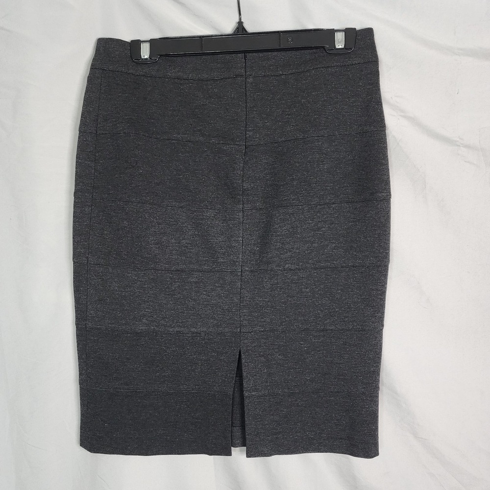 THALIAN Size 4 Charcoal Gray Rayon Blend Knit Knee Length Bandage Pencil Skirt - Picture 2 of 6